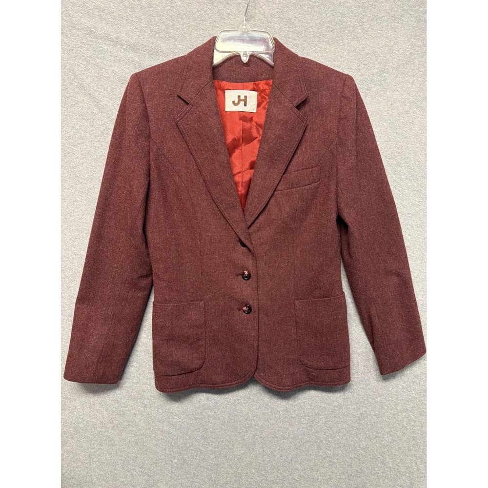 JH Burgundy Tweed Wool Blend Blazer Jacket Women's Small Lined